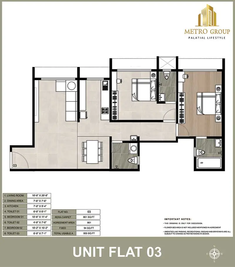 The Presidential 2BHK Luxury Residence Unit Plan